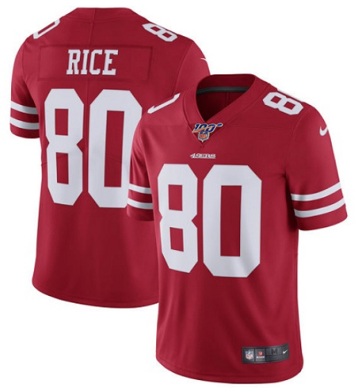 Men's San Francisco 49ers 100th #80 Jerry Rice Red Vapor Untouchable Limited Stitched NFL Jersey